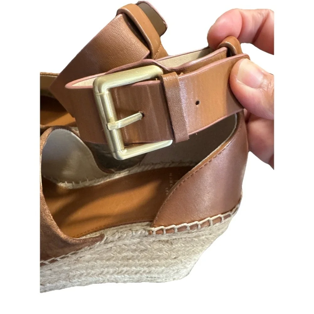 Marc Fisher Alida Suede Espadrille Platform Wedge Sandals Brown Open Toe 6.5M‎